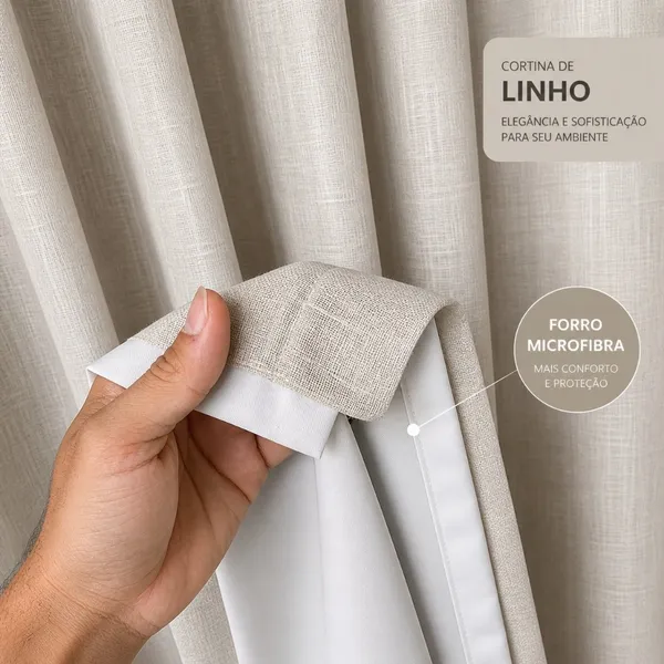 Cortina ​Sala e Quarto Linho com Forro Microfibra Premium de Luxo