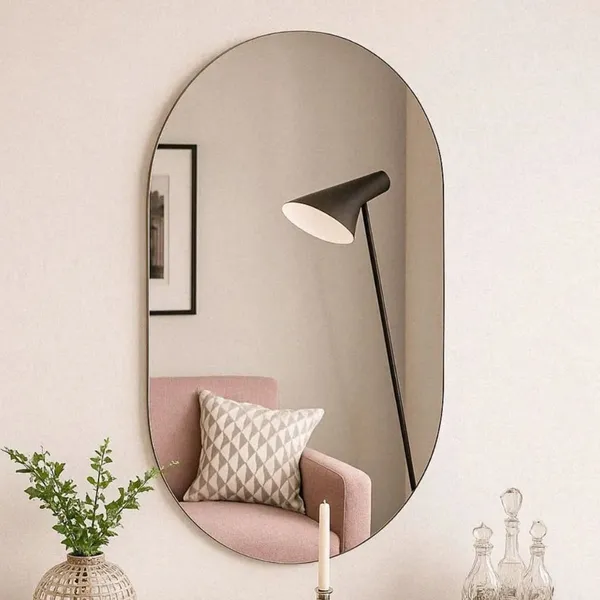 Espelho Oval de vidro lapidado 80x50  CM Escritorio Sala Hall Quarto salão Banheiro. com suporte