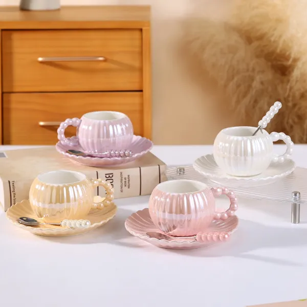 conjunto de xícara e pires de chá de cerâmica, conjunto de café feminino 250 ml