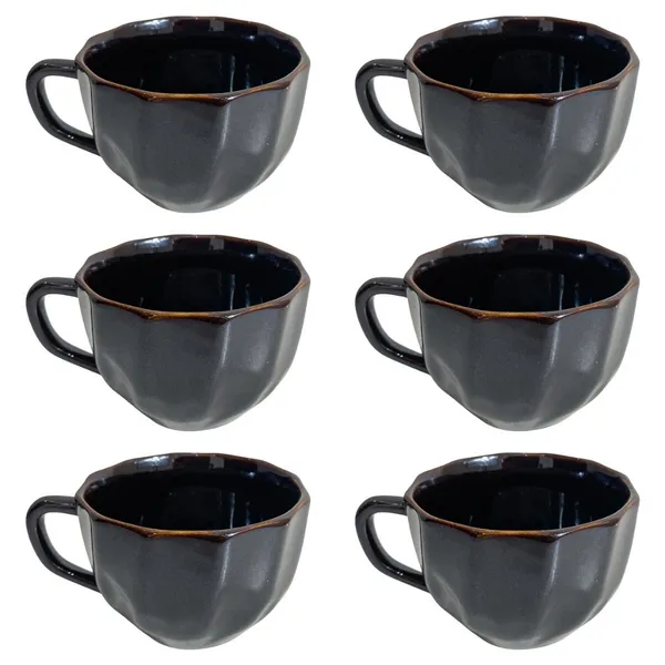 Kit 6 Xícaras Café 200ml Porcelana Preta Canecas Decorativas Para Cozinha