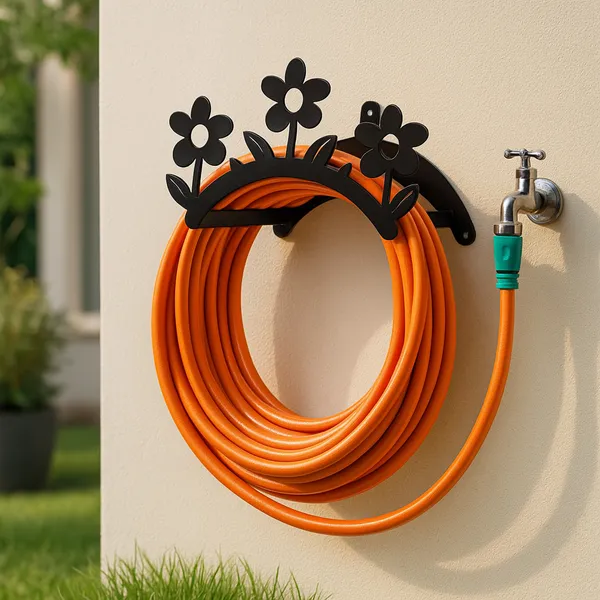 Suporte De Parede Para Mangueira Em Aço Fixo Jardim Quintal Área Externa Decorativo Flor