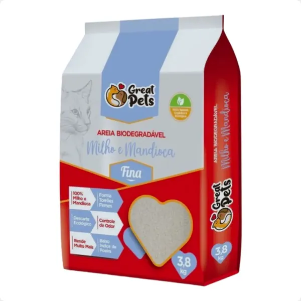 Areia ​Biodegradável Fina 3,8 Kg para Gatos - Great Pets