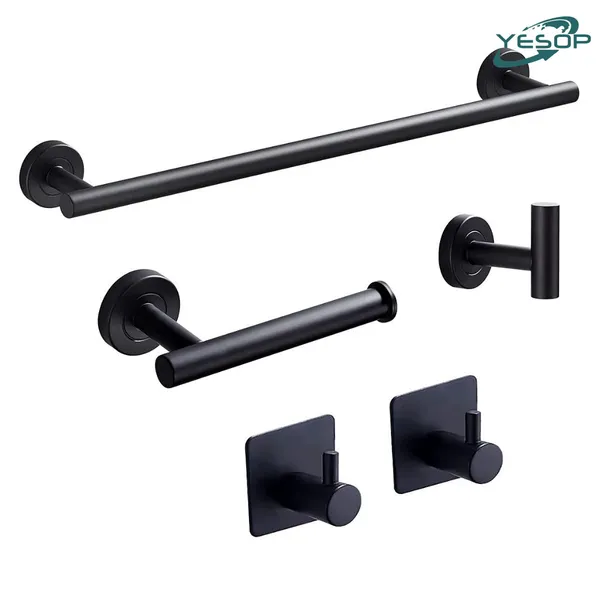 YESOP Kit Acessórios Banheiro Preta Toalheiros 5 Peças Aço Inox Fosco
