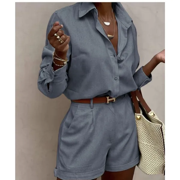 conjunto camisa e shorts com elastico atrás de linho social 002