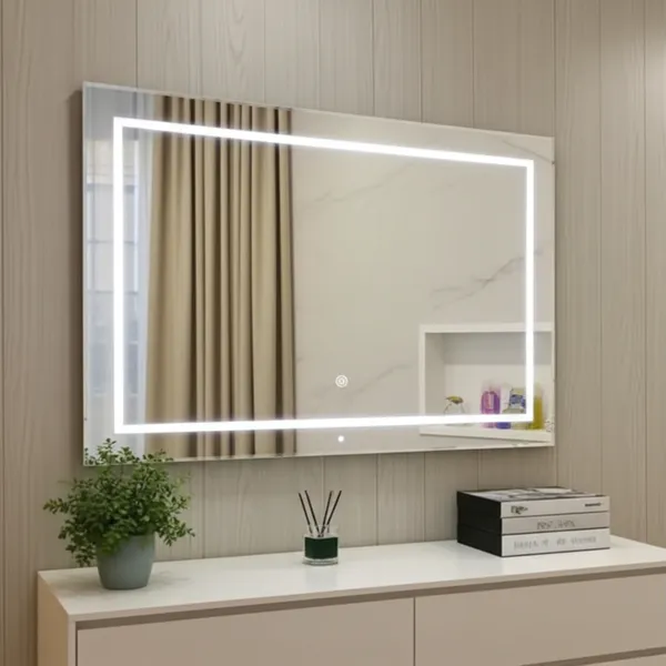 Espelho Led Jateado 120×70 Retangular com Touch Decoração Moderna para Casa Loja