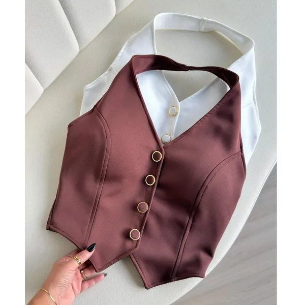 Cropped Colete Corselete Feminino Neoprene Cores Candy Chic 2026 Carnaval Copa Moda Gringa Sustentação Lançamento