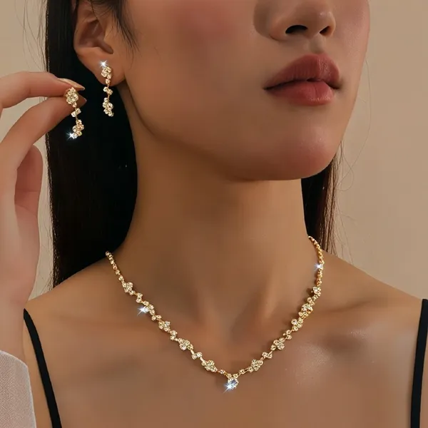 Conjunto de colar e brincos feminino elegante e luxuoso