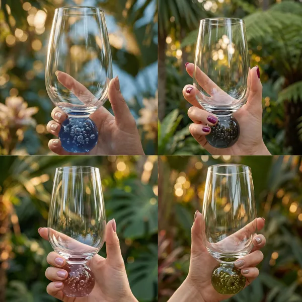Jogo 2/4/6 Copos de Vidro Base Esfera Bola 550ml Copo Bolha Luxo Moderno Mesa Posta Rosa Azul Verde Cinza