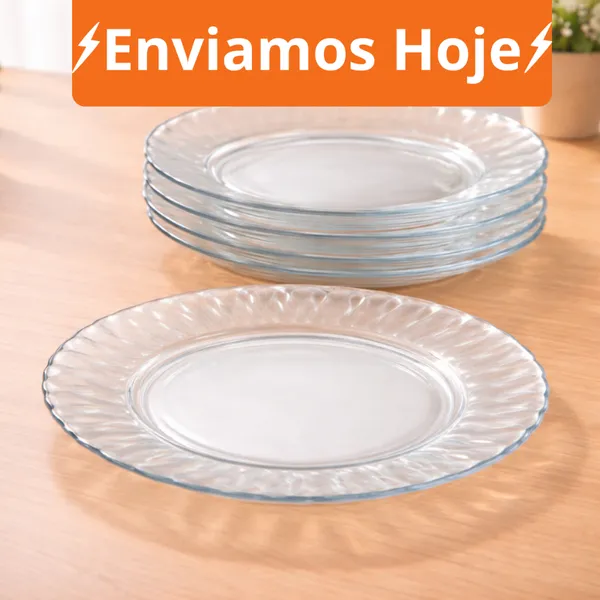 Kit Até 20 Pratos Fundo Liso de Vidro -  Transparente e Resistente