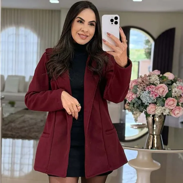 Casaco feminino Lã batida Elegante Tendência  Inverno