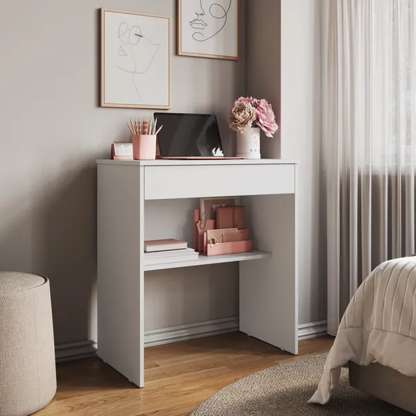 Escrivaninha Compacta E Charmosa Com Gaveta Ideal Para Home Office E Estudos