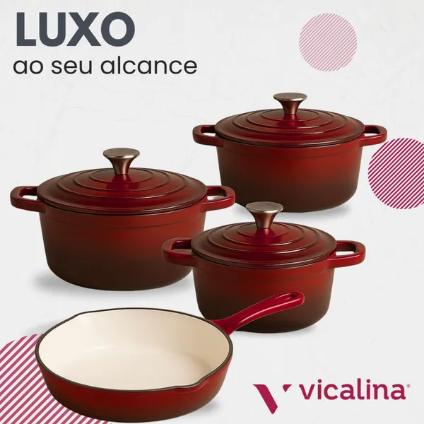 conjunto kit Jogo De Panelas Vicalina ferro fundido alemã  Fogão Indução e comum