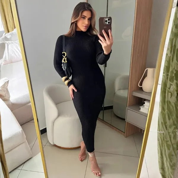 Vestido Manga Anastacia Canelado Fio Modal