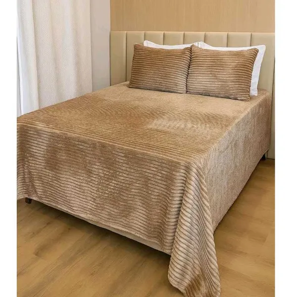 Kit Cobre Leito Colcha Queen 3 Peças  Dupla Face+2 Fronhas – Flannel Premium Aveludado