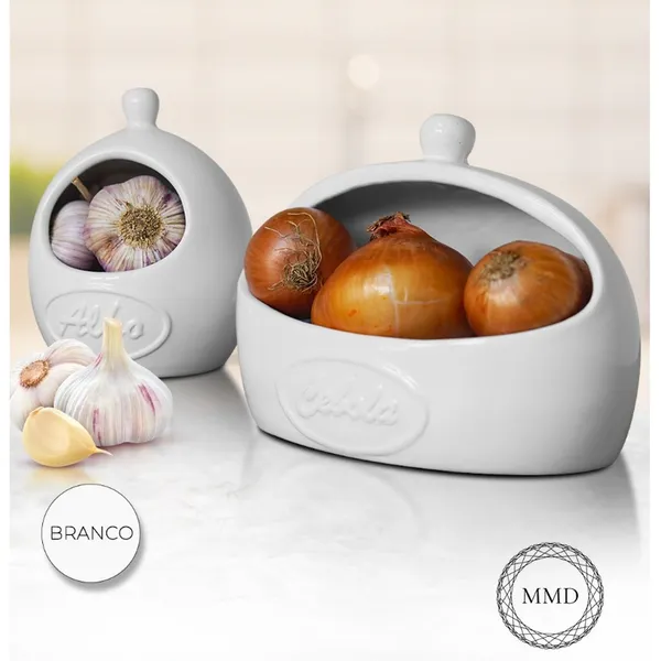 Kit Condimentos Cebola Alho Feitos Ceramica Cozinha Armazenamento  Alimentos Decoração Pote