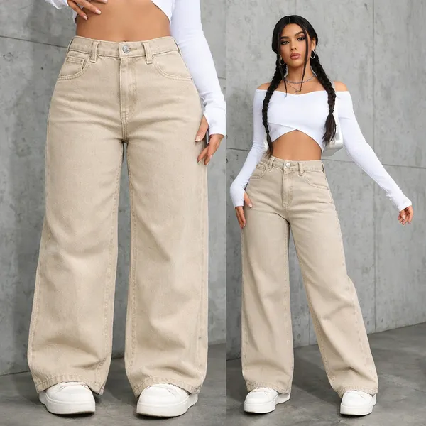 Calça Wide Leg Jeans Marmorizada Premium Levanta Bumbum Cintura Alta Perna Larga Calça Pantalona