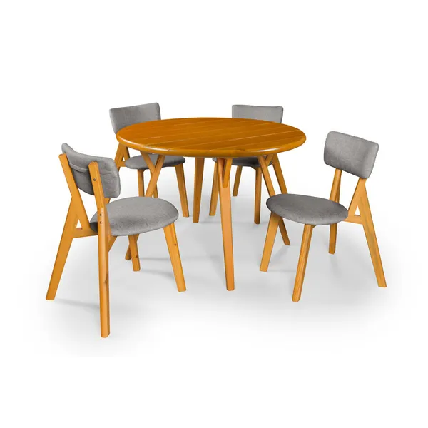 Conjunto Mesa com 4 Cadeiras em Madeira e Linho