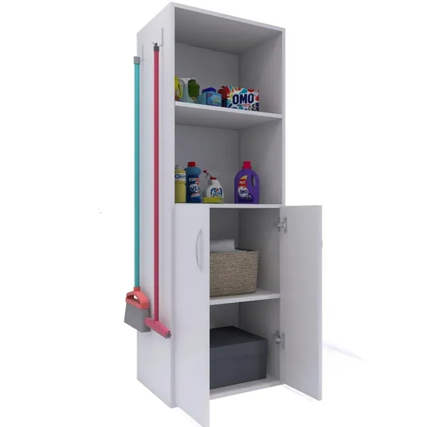 Armário Multiuso 4 Prateleiras 2 Portas Lavanderia Porta Vassoura  Produtos Limpeza Organizador