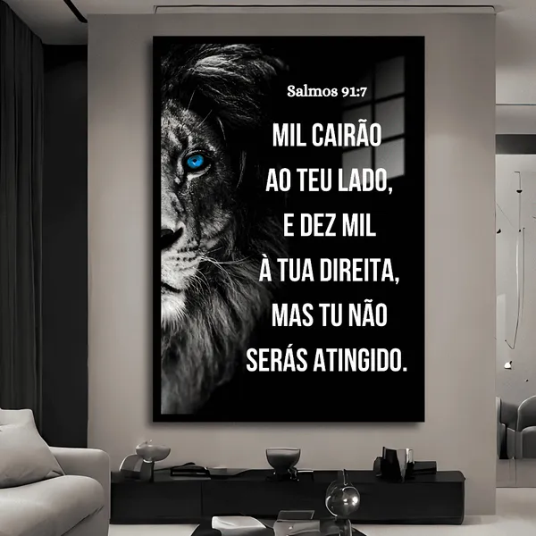 Quadro Decorativo Religioso Leão de Judá Salmos 91 Bíblia Fé Sala Quarto