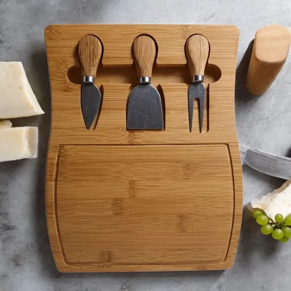 Kit Para Queijos 4 Peças Cortador Tábua De Frios Grande Tabua De Bambu Petisqueira