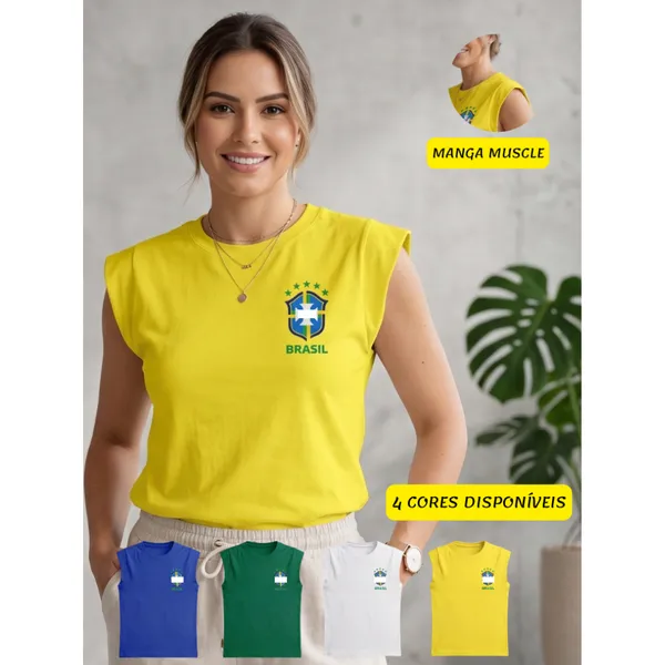 Camiseta FemininaT-shirts Brasil Copa Camisa Roupa Blusinha Futebol Blusa Algodão