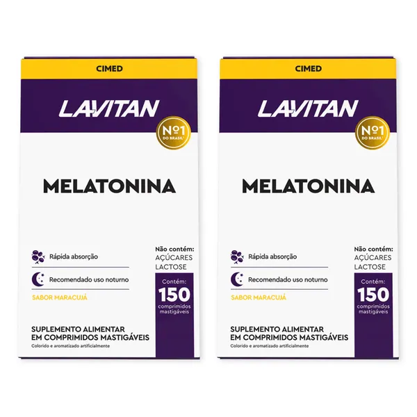 Lavitan Melatonina Suplemento Mastigáveis Para Sono Sabor Maracujá - Kit 2un com 150 Capsulas Cada