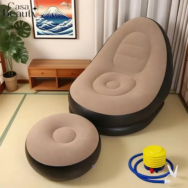Conjunto Poltrona e Puff Inflável Ultra Lounge Portátil Descanso Preguiçoso Sofá Poltrona CASA BEAUTY