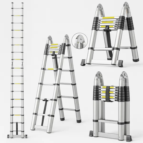 Escada Telescópica Dupla em Alumínio 3,4m / 5m Extensível Dobrável Multifuncional Profissional