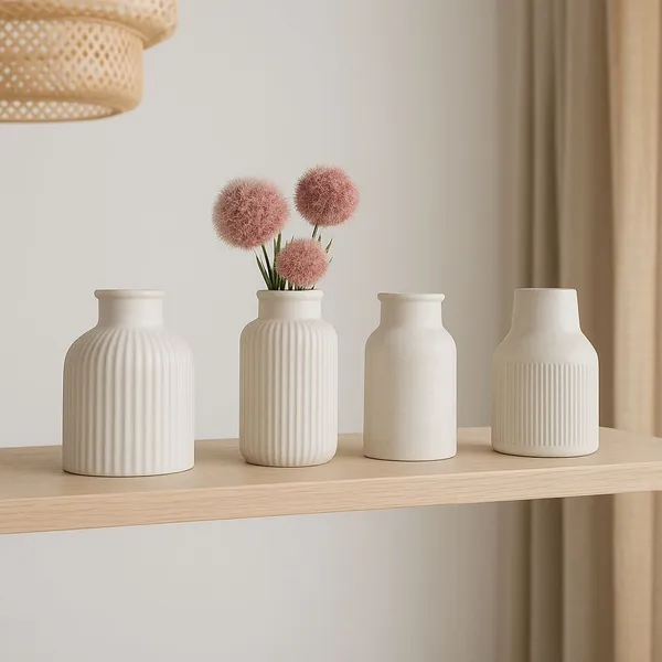 Kit 4 Vasos Decorativos de Gesso Cachepô para Decoração Moderna Sala Mesa Escritório