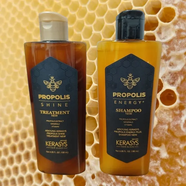 Kit Coreano Propolis Kerasys 180ml - Duo Shampoo Energy + Tratamento Shine Mel - Nutrição e Brilho
