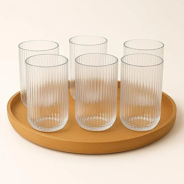 Kit 6 Copos de Vidro Canelado 420ml Transparente para Água Suco Drinks Mesa Posta Elegante