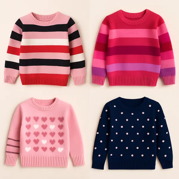 Kit 3 Blusas Tricô Infantil Feminina Lã Quente