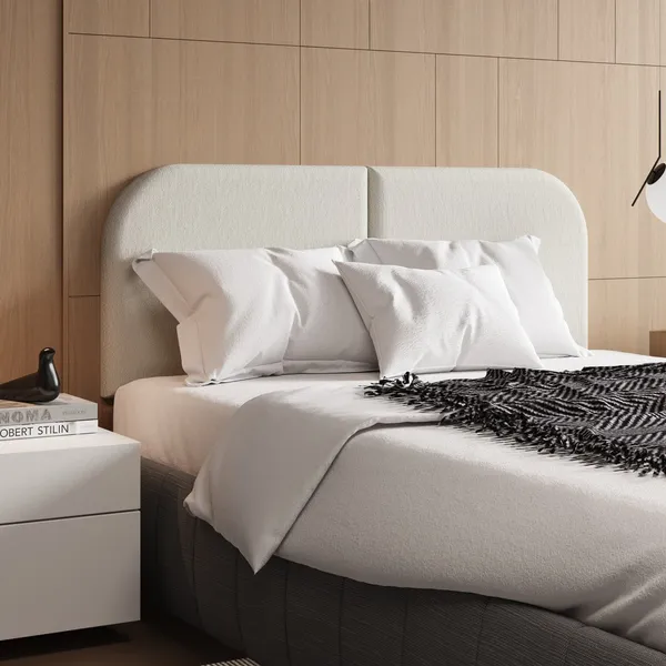 Cabeceira Cama Box Casal 140 cm Orgânica Tecido Bouclé