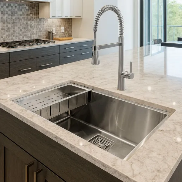Cuba cozinha gourmet quadrada inox 60x40cm escovada 3mm, calha sifão e válvula
