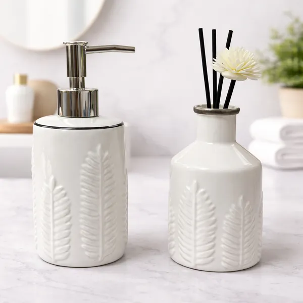 Kit de Banheiro Lavado de Luxo Cerâmica com Porta Sabonete Liquido e Aromatizador