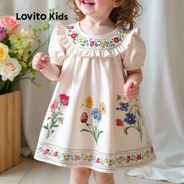 Lovito Kids Vestido Fofo com Babado - Vestido de Primavera/verão para Menina L162LD221
