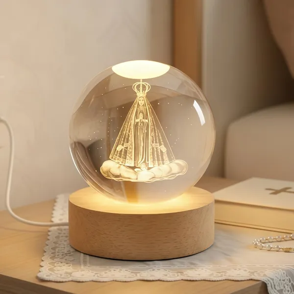 Luminária Cristal de mesa Nossa Senhora Aparecida Padroeira do Brasil Fé LED Presente Natal Bola Vida
