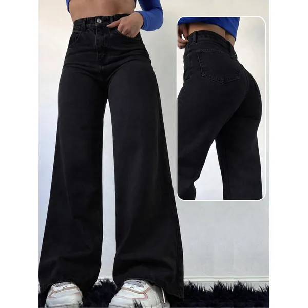Calça Jeans Feminina Wide Leg Navalhada Pantalona Cintura Alta
