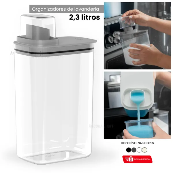 Dispenser Organizador de Lavanderia 2,3L Acrílico Porta  Amaciante Sabão em Pó Sabonete Liquido