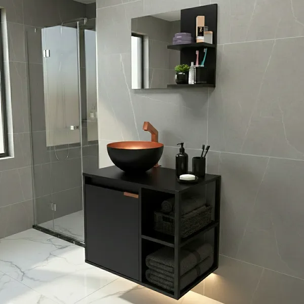 Kit Completo para Banheiro com Gabinete Industrial, Espelho e Cuba