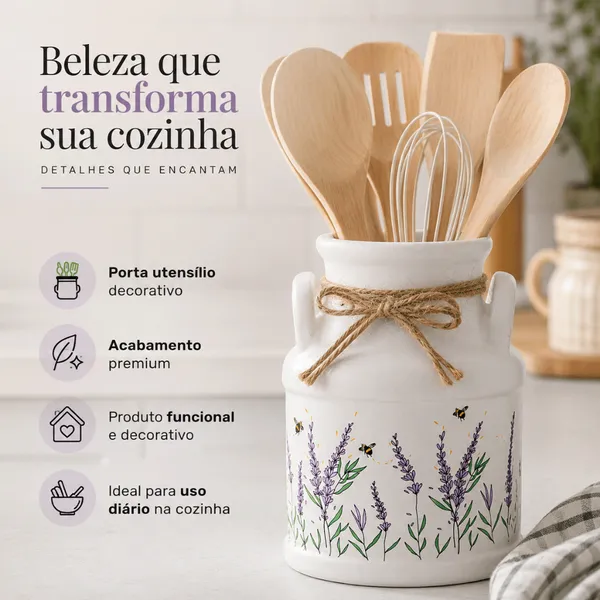 Porta Utensílios em Cerâmica Resistente, Design Moderno Decorativo para Organização da Cozinha