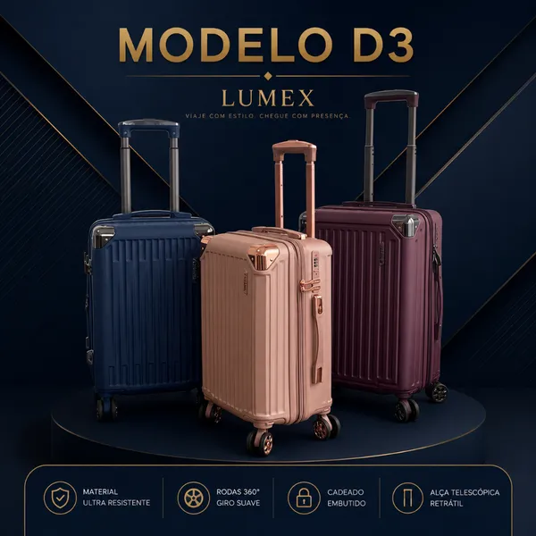 Mala de Viagem Modelo D3 | Expansível | Rodas 360 | Cadeado