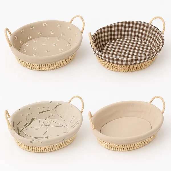 Cesto de Pão Redondo Retangular Oval Para Café da Manhã com Forro e Alça Lateral Cozinha Multiuso