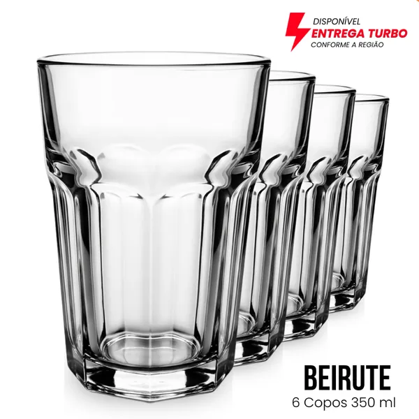 Copo de Vidro Kit 6 Peças 350ml Grosso Resistente Multiuso Água Suco Refrigerante