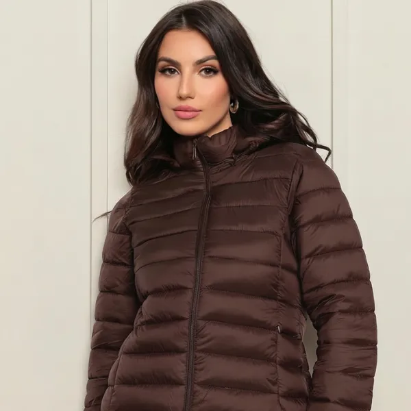 Jaqueta Feminina Puffer Gominho  Bobojaco Moda Inverno Com Capuz Removível