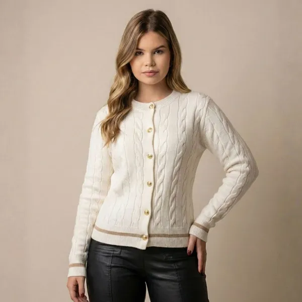 Casaco Feminino Tricô Modal  Brilho Lurex Botões Frontais Elegante Confortável