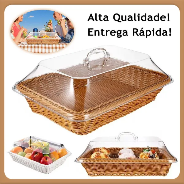 Cesta De Pão De Mesa De Jantar De Vime Simulado Trançado À Mão Com Tampa