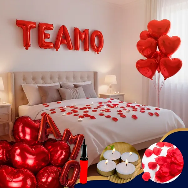 Kit Romântico 600 Pétalas + 10 Velas + 10 Balões + Te Amo