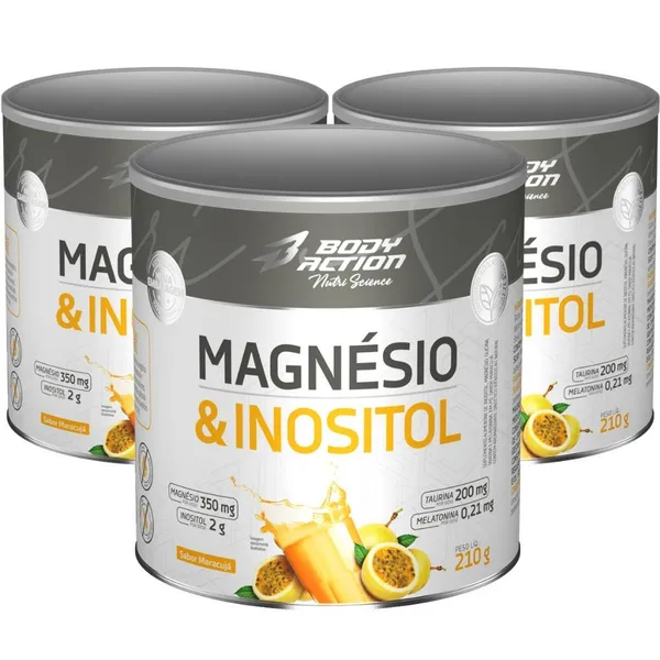 Kit 3x Magnésio, Inositol, Taurina e Melatonina 210g Bodyaction
