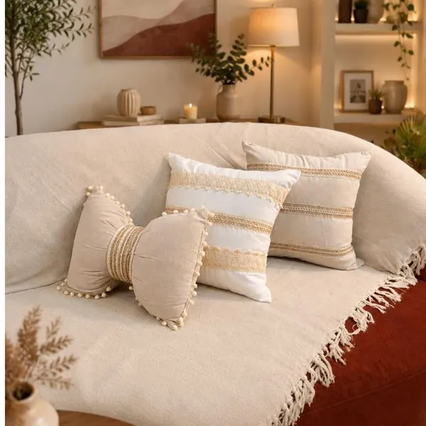 Kit 3 Almofadas Cheias Estilo Boho Chic com Laço – Exclusivo